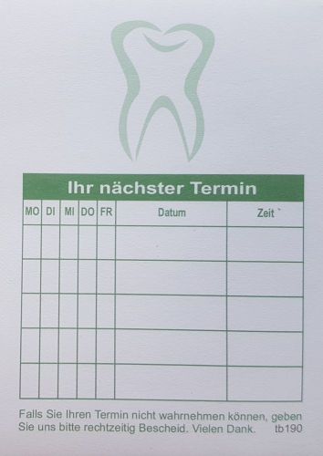 Terminzettel in grün für Zahnärzte, mit 5 Termine, Terminblock tb190
