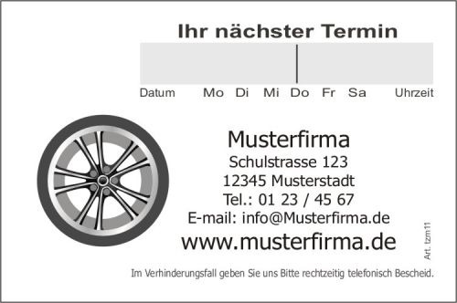 80 Terminblöcke je 100 Blatt, Terminzettel 'Reifen' für Reifenhändler und KFZ Werkstatt tzm11 mit Eindruck