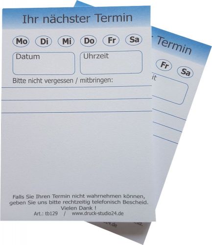 10 Terminblöcke mit Hinweisfelder neutral in blau, tb129