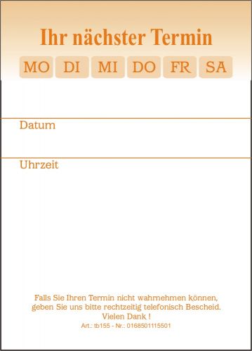 10 neutrale Terminblöcke, Terminzettel für Ärzte und Heilpraktiker in orange, tb155