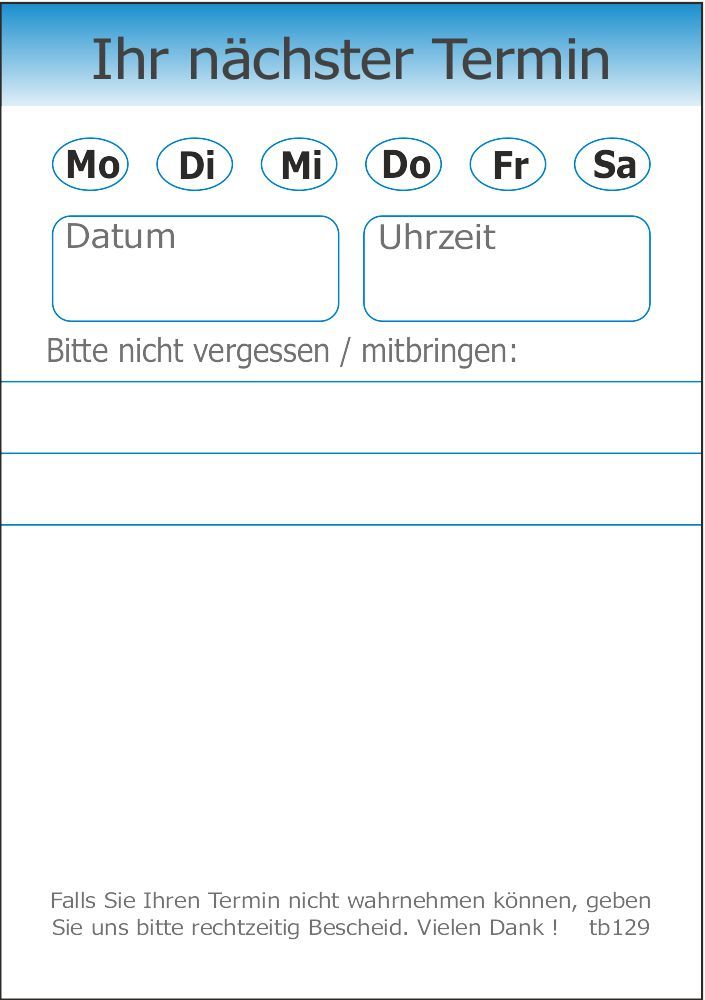 10 Terminblöcke mit Hinweisfelder neutral in blau, tb129