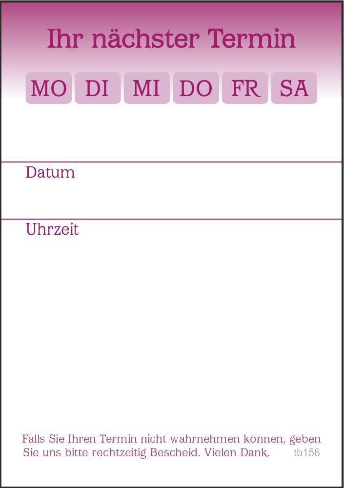 10 neutrale Terminblöcke, Terminzettel für Ärzte und Heilpraktiker in lila, tb156